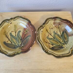 Cien Centrum Nanette Vacher Hand Painted Stoneware Bowls Set 2 Rustic Floral